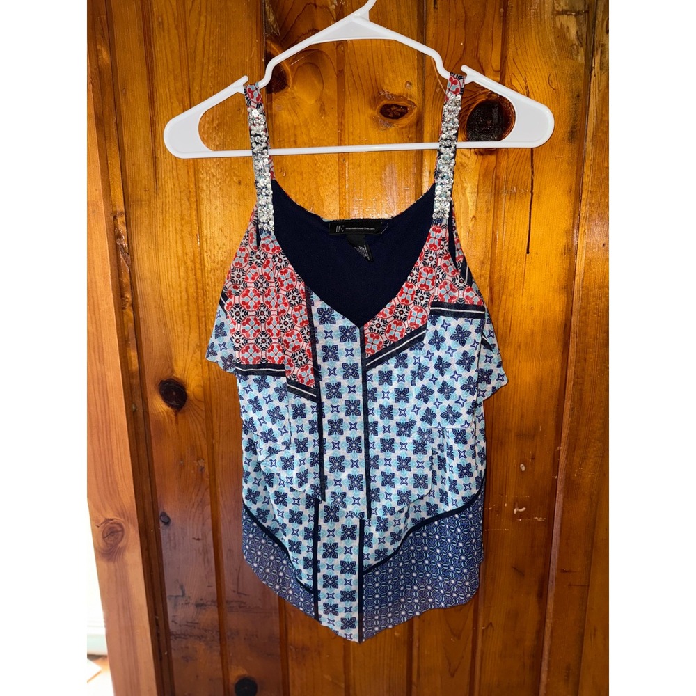 INC International Concepts Sleeveless Blouse Tile Print Casual Top S‎